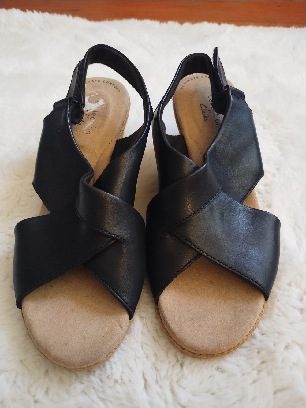 Clarks Black Leather Crisscross Slingback Sandals